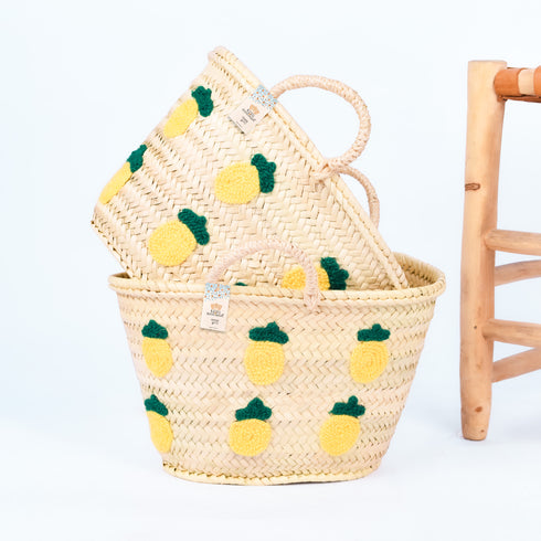 Lemons Embroidered Basket | Handwoven Summer Straw Tote 🍋